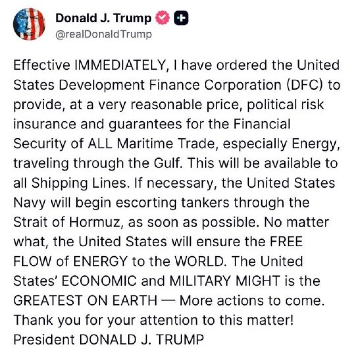 ترامب يأمر بتأمين ناقلات النفط ويهدد بمرافقتها في مضيق هرمز